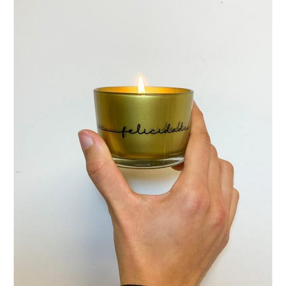 Vela Linha Desejos - Dourado, Fresh Tea, Felicidade, 90Gr.- Bright Side Cadle