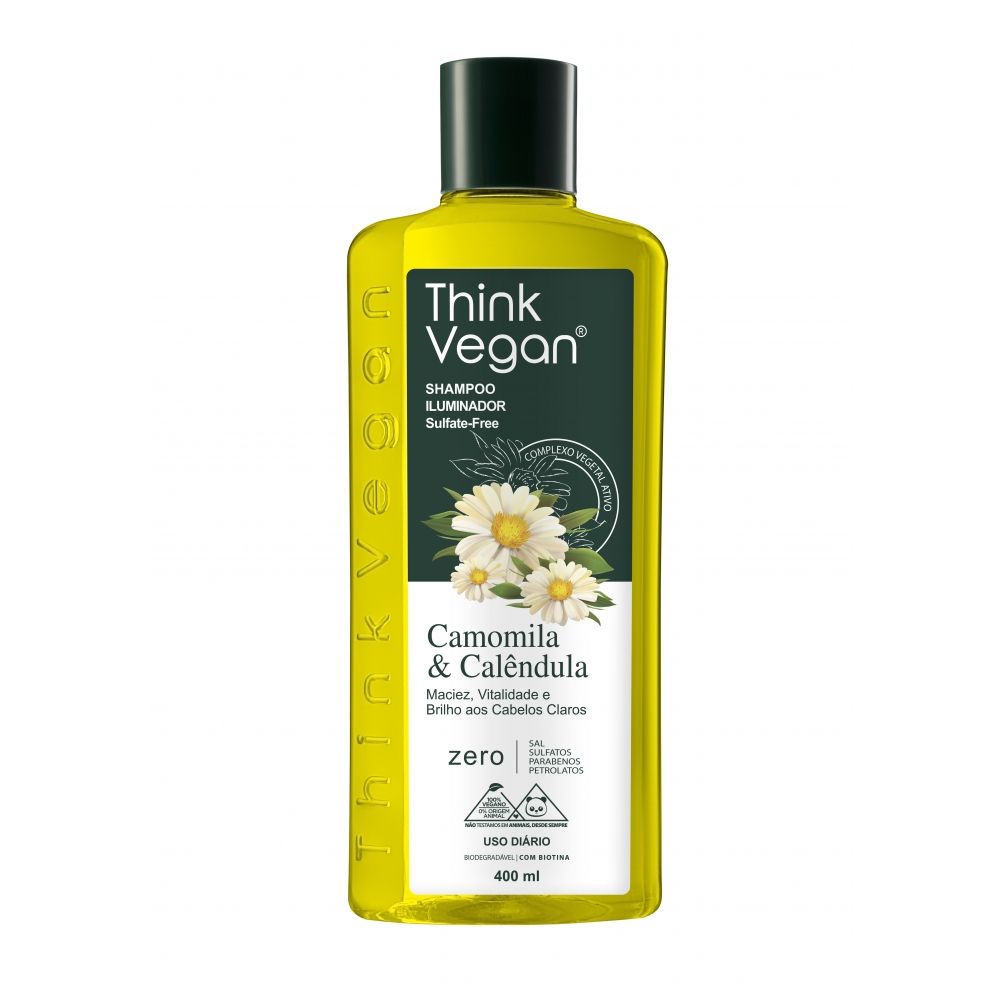Shampoo Iluminador Camomila & Calêndula Vegano, 400ml - Think Vegan