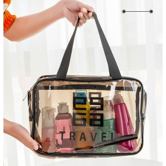 Kit Necessaire Feminina para Maquiagens, Transparente/Preta, Wash Bag, Tamanho G e M