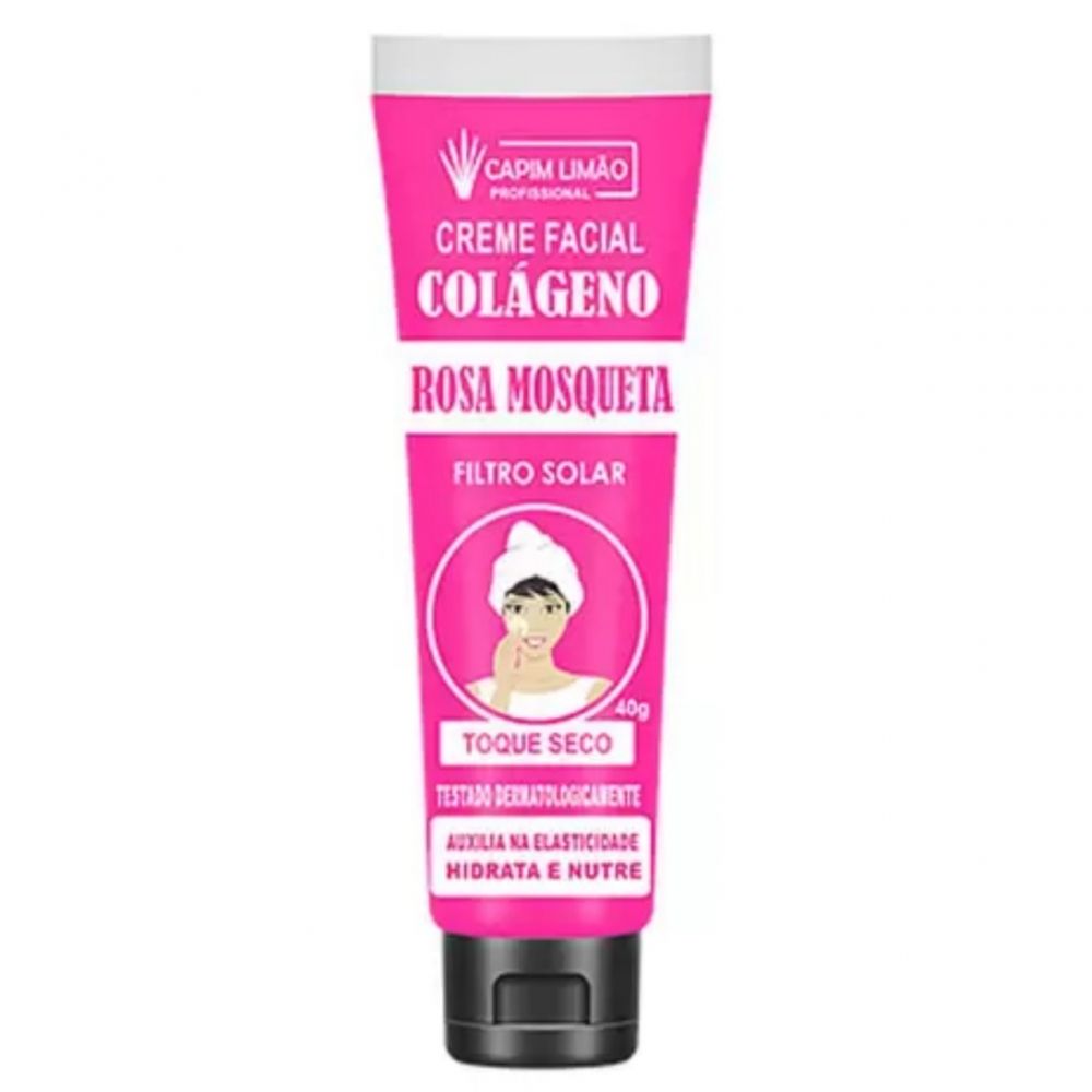Creme Facial Rosa Mosqueta com Colágeno, Com Filtro Solar, 40G. - Capim Limão