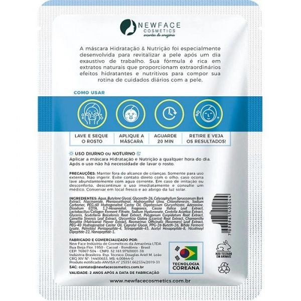 Máscara facial, Hidratação e Nutrição - New Face