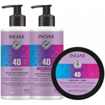 Kit Trio Shampoo + Condicionador + Mascara 4D - INOAR