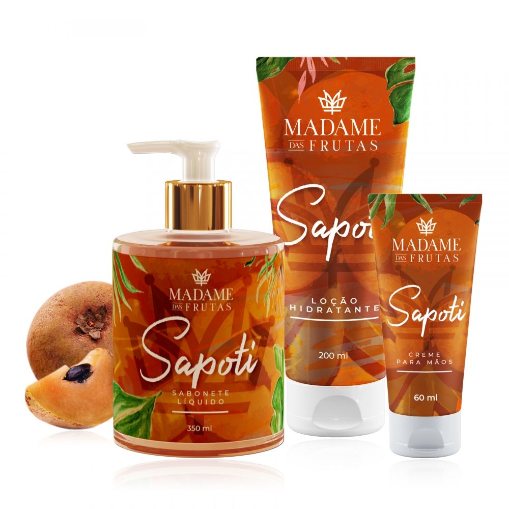 Kit Madame das Frutas Sabonete Liquido, Creme de Mãos e Corporal Aroma Sapoti