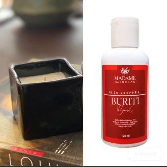 KIT ZEN OLEO CORPORAL BURITI,120 ML-MADAME DAS FRUTAS+ VELA MASSAGEM- CHAMPAGNE,120GR - BRIGHT SIDE