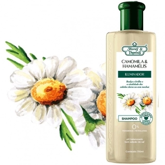Flores e Vegetais, Shampoo Camomila & Hamamélis, Iluminador, 310ml