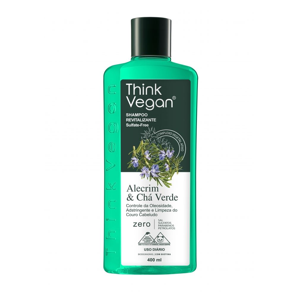 Shampoo Revitalizante de Alecrim & Chá Verde Vegano 400ml - Think Vegan