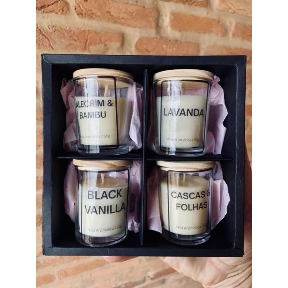 Kit Velas Aromáticas, Alecrim & Bamboo, Black Vanilla, Cascas e Folhas e Lavanda - Make.Com