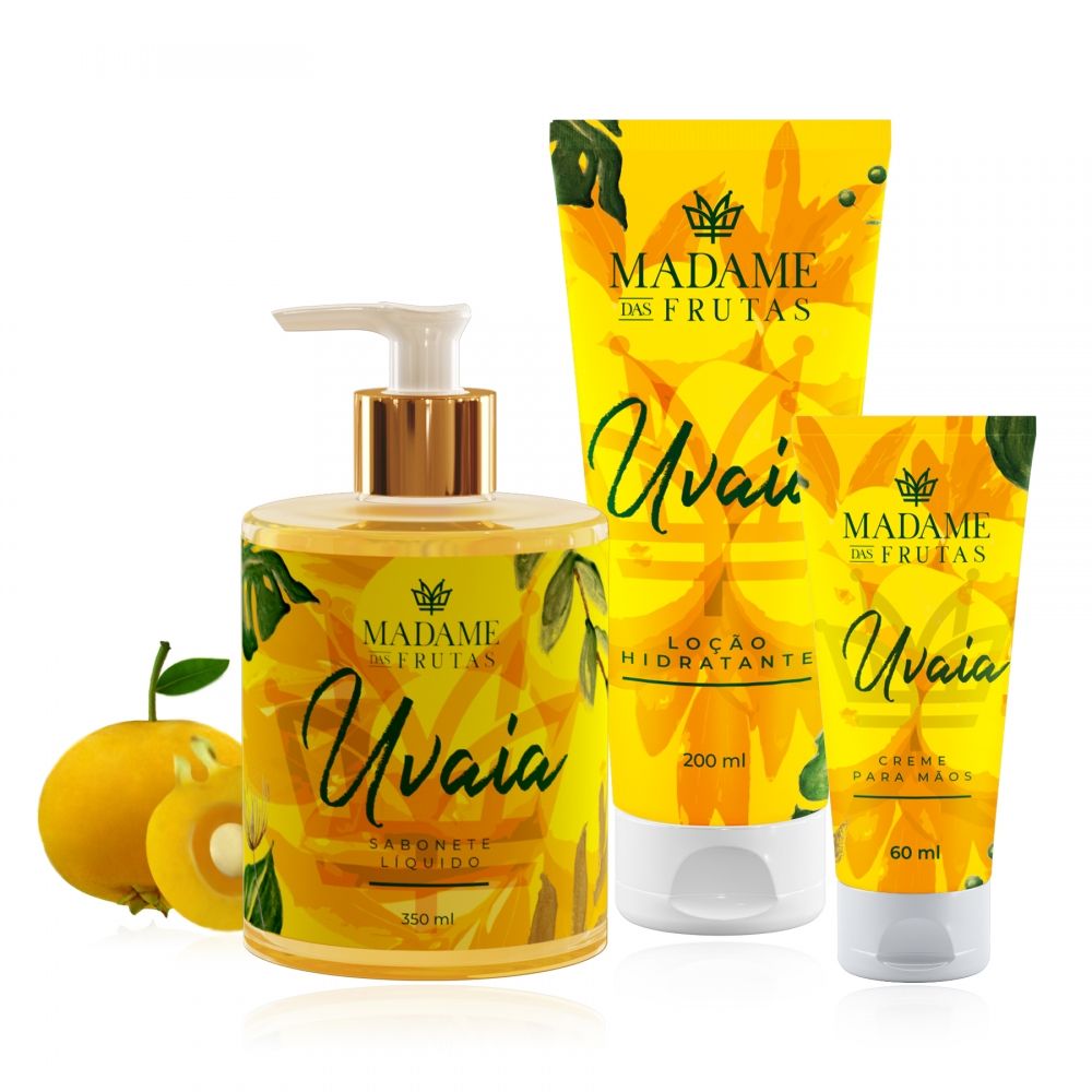 Kit Madame das Frutas Sabonete Liquido, Creme de Mãos e Corporal Aroma Uvaia