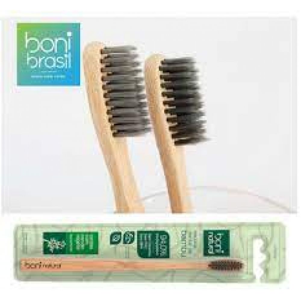 Escova Dental Bambu, Cerdas de Carvão, Vegano - BONI
