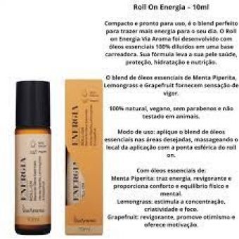 Roll-On, Óleo Essencial, 10ML, Energia - Via Aroma